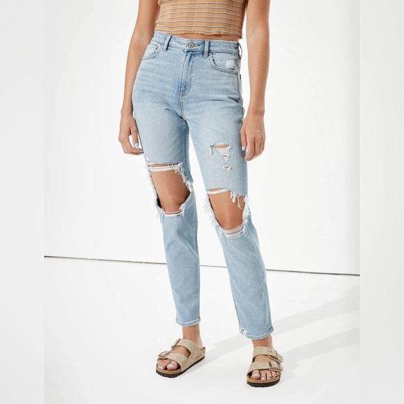 American Eagle Outfitters Denim - American Eagle Stretch Ripped High Rise Mom Jean in Emotional Blue Size 12